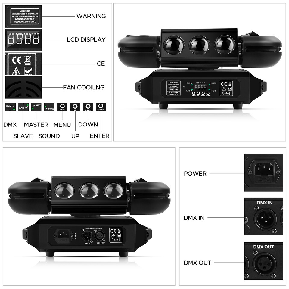 12 LEDs Storm Rotating Beam Laser Light Strobe Bar Moving Head Light