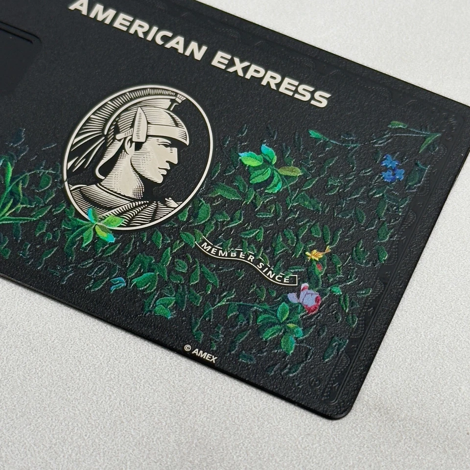 Diseño de tarjeta AMX personalizado floral de metal negro con chip pequeño | grande 2024 Foto 4 de 4