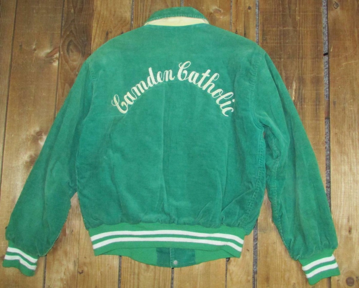 Vintage 60s Camden Catholic HS Green Corduroy Varsity Jacket Bell