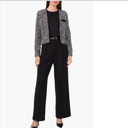 NWT Halogen Stretch Crop Tweed Jacket Black Medium - Picture 5 of 7
