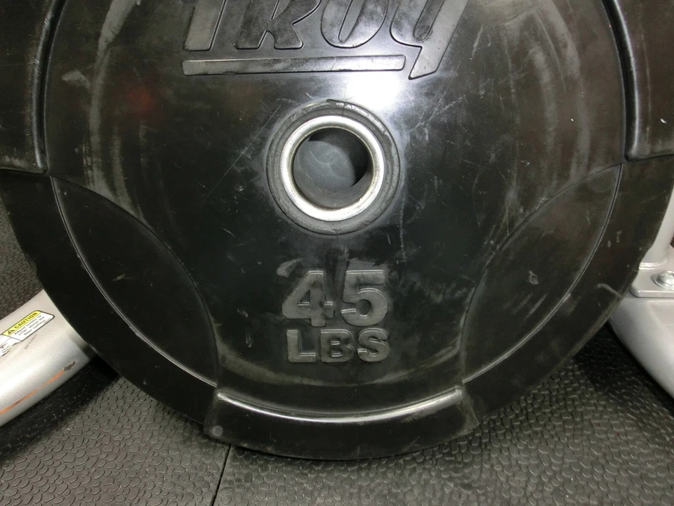 1 placa de peso de parachoques de goma entrebloqueante Troy 45 lb. Foto 3 de 4