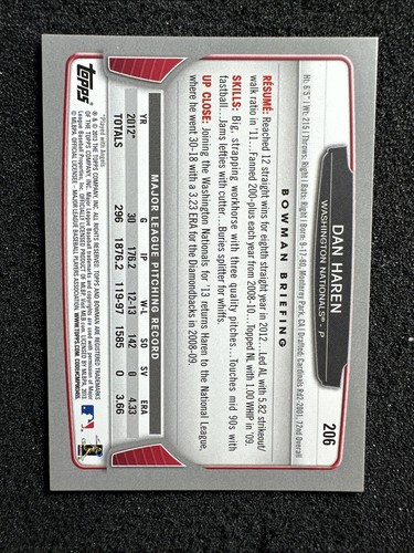Dan Haren #206 2013 Bowman Menge Washington Nationals - Bild 2 von 3