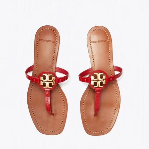 NIB Tory Burch Mini Miller Patent Leather Thong Sandals Redstone Red US 9  AUTHNT 192485295733 | eBay