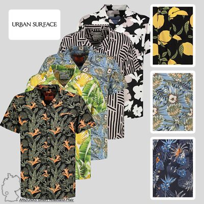 Urban Surface Herren Kurzarm Hemd Baumwolle Knopfleiste Muster Casual