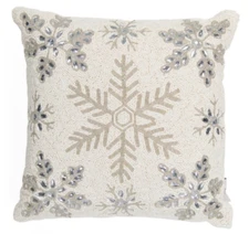 34th & Pine Christmas Silver Snowflake Beaded Throw Pillow Decor 16" Holiday NEW