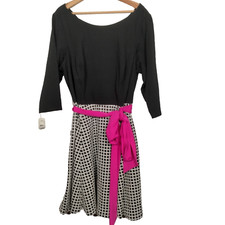 Eliza J Dress Plus Size 20W Knit Black White Checkered Pink Belt Rockabilly