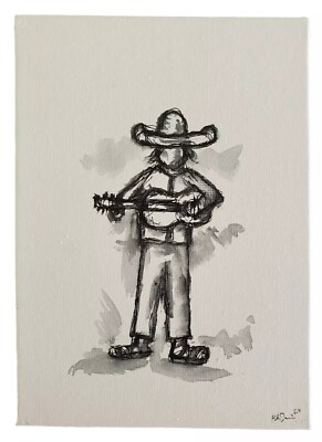 Original Mini Minimal Black And White Mexican Style Ink Drawing By K.A.Davis