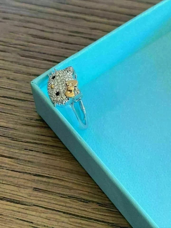 1 Ct Round Simulated Diamond Hello Kitty Wedding Ring 14K White Gold Over Silver - Image 4 of 4