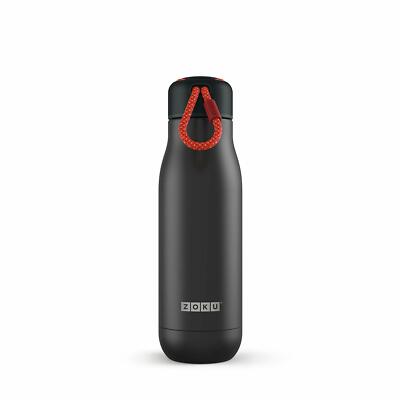 ZOKU Schwarz 0,53l vakuum isolierte Thermo Trinkflasche aus Edelstahl hält 12h