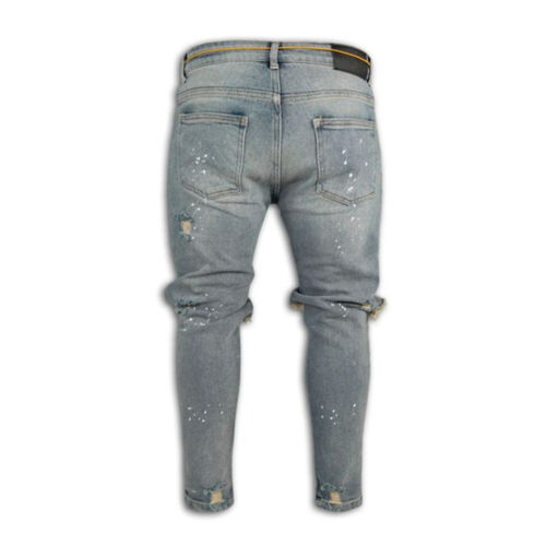 Jeans uomo strappati effetto invecchiato skinny denim pantaloni casual elasticizzati slim fit - Foto 4 di 19