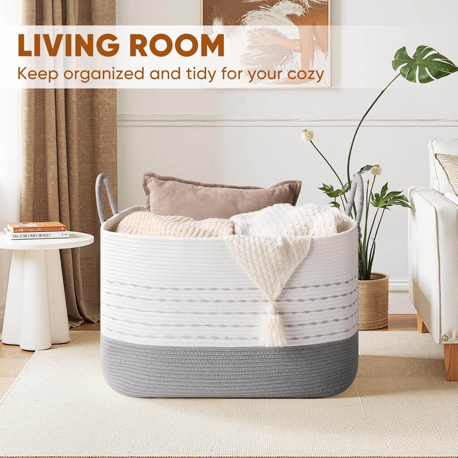 XXL Large Blanket Basket for Living Room, 108L Woven Storage Baskets for Orga...