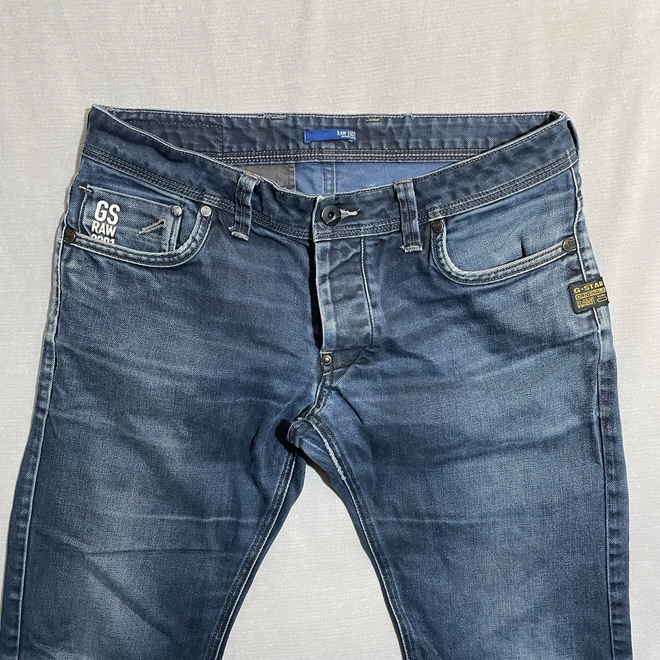 G-Star RAW 牛仔裤男式 32x32 蓝色 3301 直筒罕见 — 第 2/4 张图片