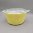 Vintage PYREX 473- 1 Quart Casserole Baking Yellow Round Clear Lid #470-C USA