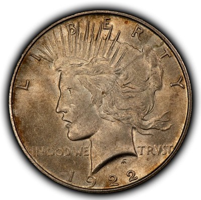 1922 $1 Silver Peace Dollar - Original Pattern Toning - UNC - SKU-D7114
