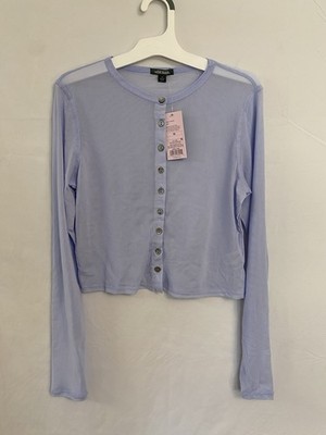 Wild Fable Women's Sheer Button-Front Cropped Cardigan In Light Periwinkle.  M