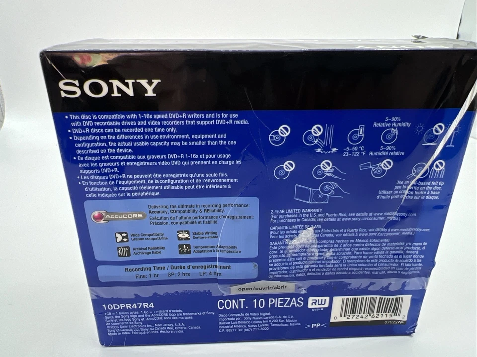 Sony DVD+R RW 10 Pack Discs Slimline Cases 120 min 4.7 GB Blank NEW Sealed DVD - Image 4 of 4