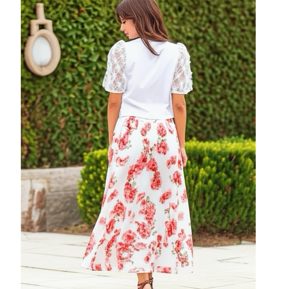 Blusa SOUTHERN GRACE Flores Blancas Manga Abullonada Corta Cottage Coastal Chic Talla S Foto 2 de 4