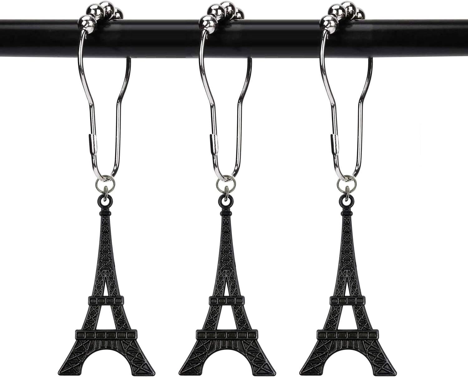 Set of 12 Eiffel Tower Shower Curtain Hooks Parisian Paris France Black 