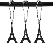 Set of 12 Eiffel Tower Shower Curtain Hooks Parisian Paris France Black 