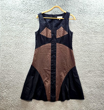 Vintage Veronika Maine Womens A-line Dress Size 10 Black Brown Sleeveless