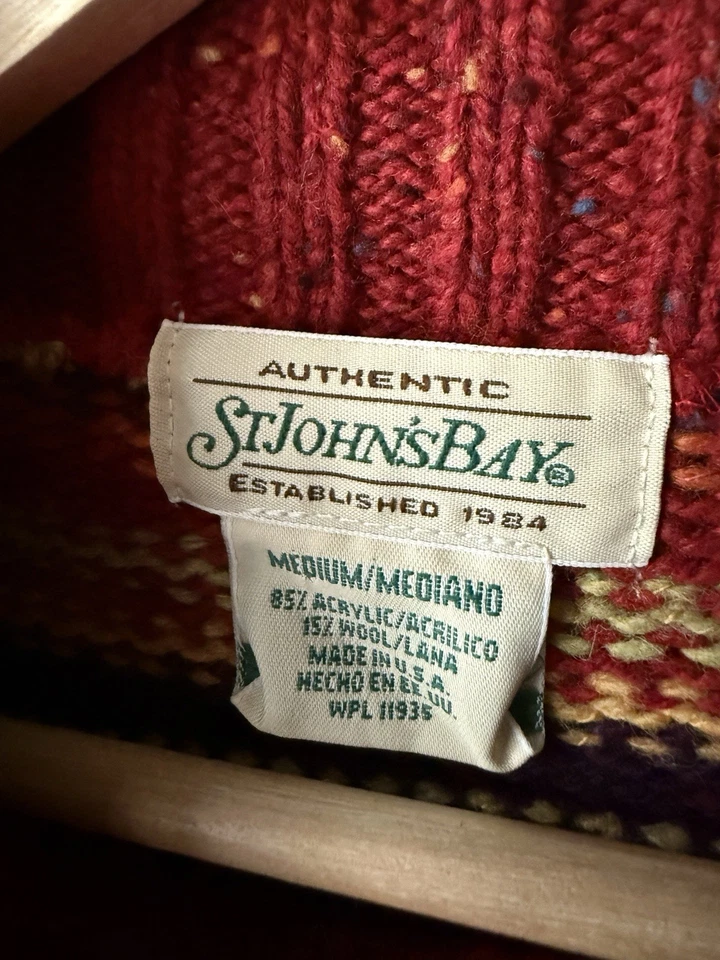 Suéter Vintage St. John’s Bay Rayas Unisex Mediano Mezcla Lana Retro Años 80 90 Foto 4 de 4