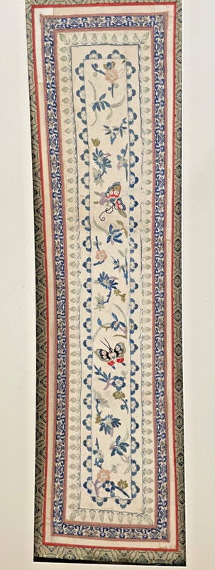 Antique Chinese  Silk embroidered textile Panel wall hanging 7 " x 24"/butterfiy