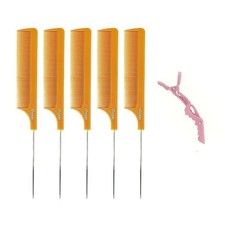 Rat Tail 5pcs Pin Tail CombS Anti-static Heat Resistant Fine-Tooth 5pcs Orange 