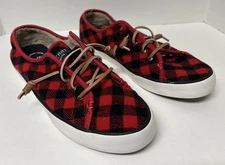 Sperry Top Sider Sneakers Women’s 10M Red Black Plaid Memory Foam