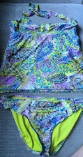 Tankini Swimsuit Set Paisley Halter Top Ruffle Trim Swimwear