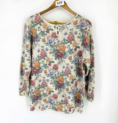 Vintage 90s Basic Editions Floral Sweater 18/38 Poly Cotton Cottagecore Grandma