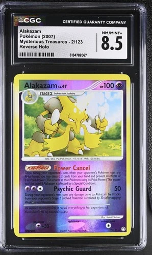 CGC 8.5 NM/MINT+ Alakazam 2/123 Mysterious Treasures Reverse Holo Pokemon Card