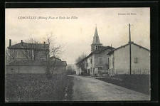 CPA Corcelles, Place et Ecole des Filles 