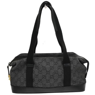 GUCCI GG Canvas Mini Boston Handbag Black Leather Canvans GHW Italy 36KC924