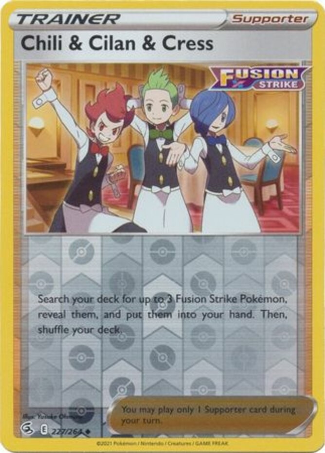 Chili & Cilan & Cress - 227/264 - Uncommon - Reverse Holo - Near Mint - Sword & 