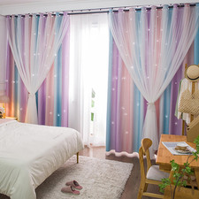 Cortinas 2 capas ninas oscurecimiento 63 pulgadas argollas rosa purpura