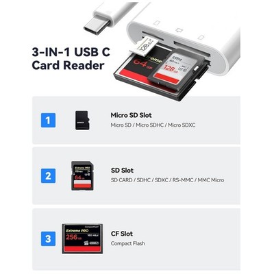 USB C Memory Card Adapter, 3 Slots Type C Reader for iOS/Mac