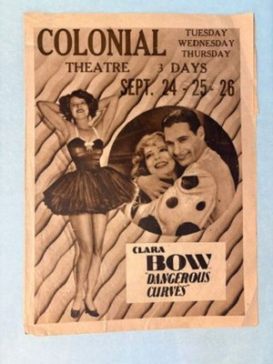 1929 CLARA BOW DANGEROUS CURVES - Colonial Theatre movie ad flyer - Green Bay WI