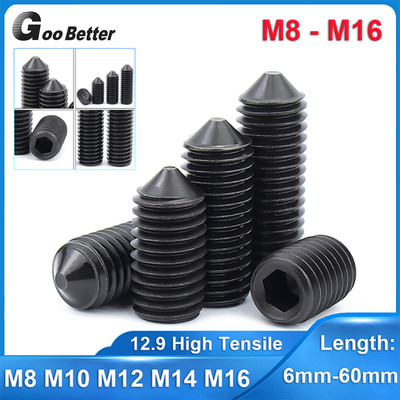 M8 M10 M12 M14 M16 Alloy Cone Point Grub Socket Set Screws 12.9 Black Hex Allen