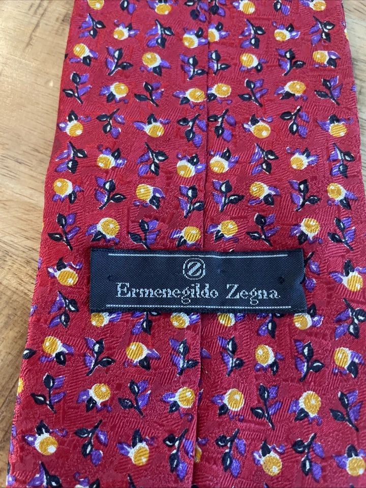 Corbata De Colección Ermenegildo Zegna Diseñador Seda Para Hombre 59"x4" ROJA FLORAL Foto 4 de 4