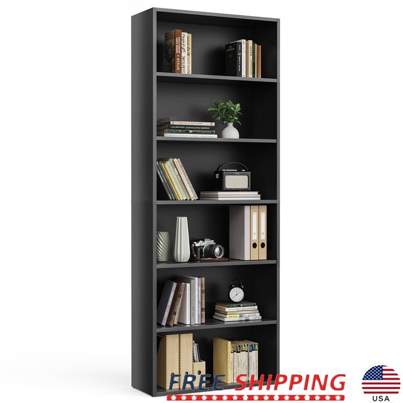 6-Tier Bookcase Storage Shelves Adjustable MDF Organizer Anti-Tip Design New