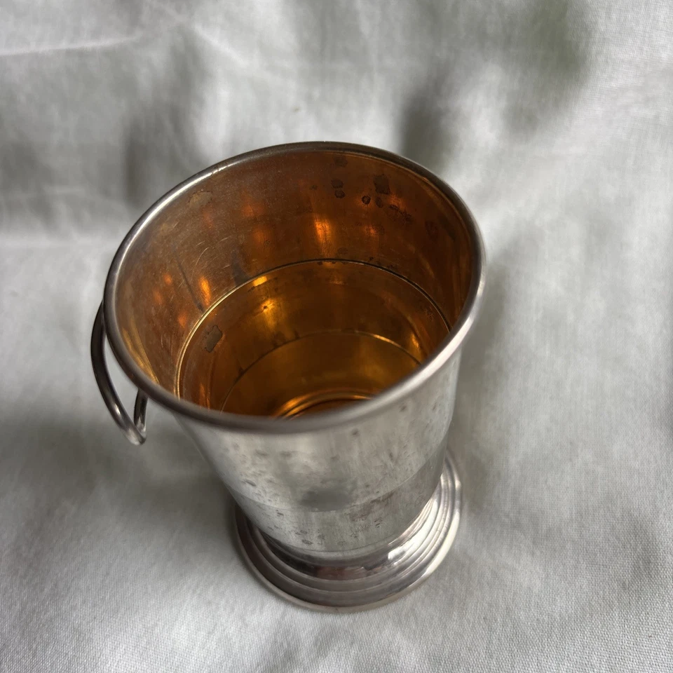 Taza plegable vintage hecha en Alemania. "Vidrio de chupito de placa de plata de 3""" Foto 2 de 4