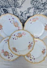 5 ANCIENNES ASSIETTES PLATES PORCELAINE DE PARIS DECOR FLEURS SHABBY