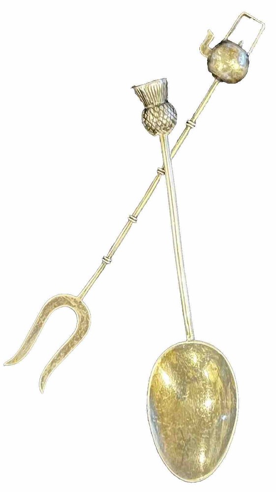 800 Silver Demitasse Pickle Fork & Sugar Spoon Tea Kettle Pineapple Finials Pair