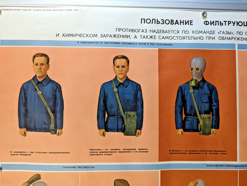 How to use a gas mask? / Chernobyl / Cold War / VTG Original Poster 36/24 in - Picture 2 of 7