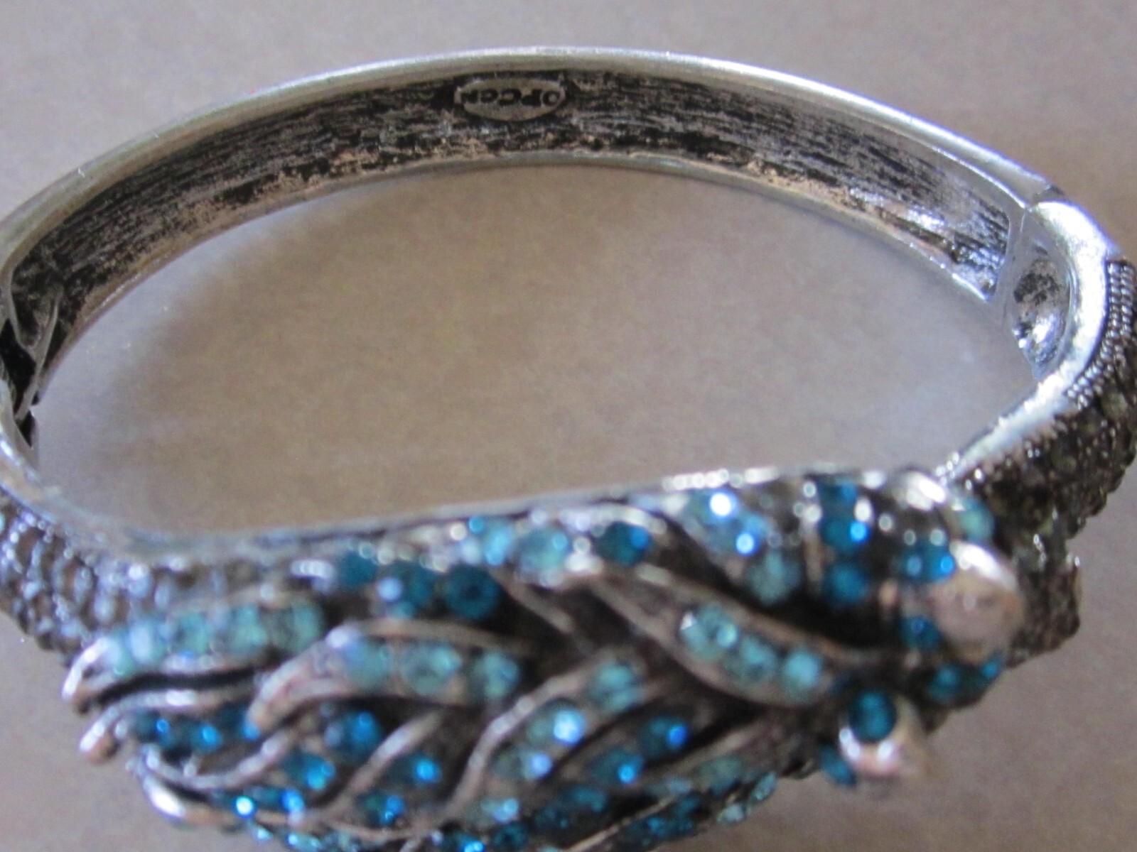 Hinged Horse Statement Bangle Bracelet Clear & Bl… - image 2