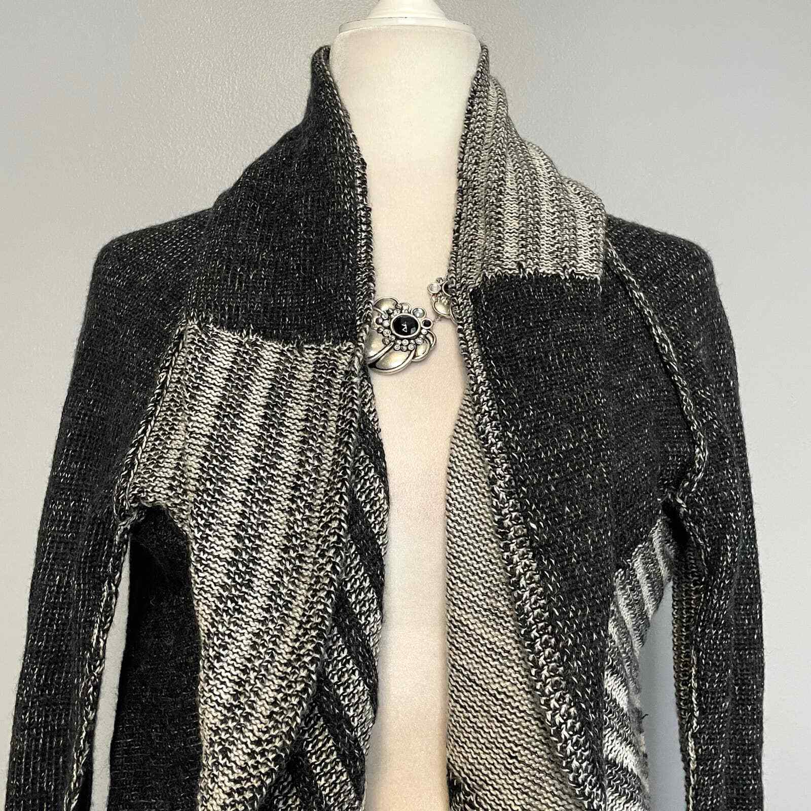 Cabi Black White Wool Patchwork Circle Cardigan S… - image 2