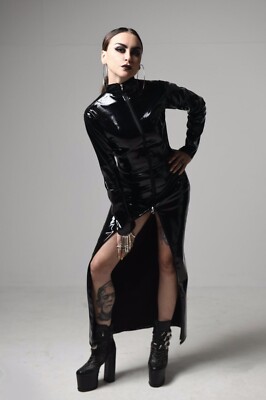 Misfitz hochwertiges schwarzes PVC Hobble Kleid, Zwei-Wege-Reißverschluss.  Größe 20 CD Goth TV