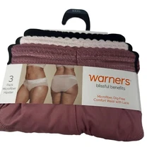 Lot Of Three Warner's Women's Size 10 3XL Panty Brief Hipster Lace Waistband New
