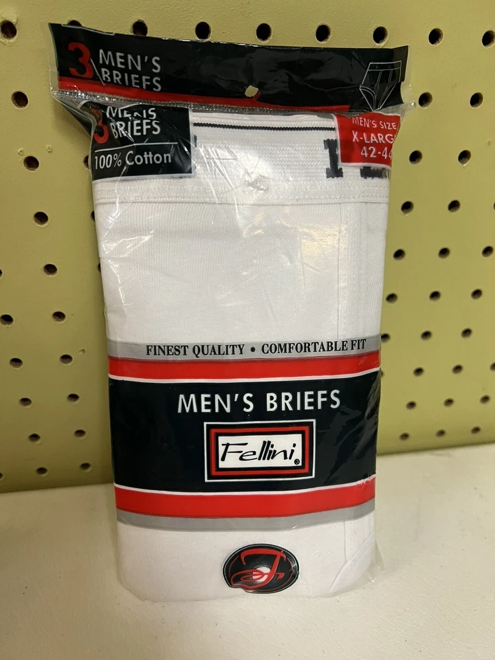 FELLINI Calzoncillos Blancos Vintage Para Hombre Talla XL ExtrA Algodón Grande Nuevos 42-44 Paquete de 3 Foto 2 de 4