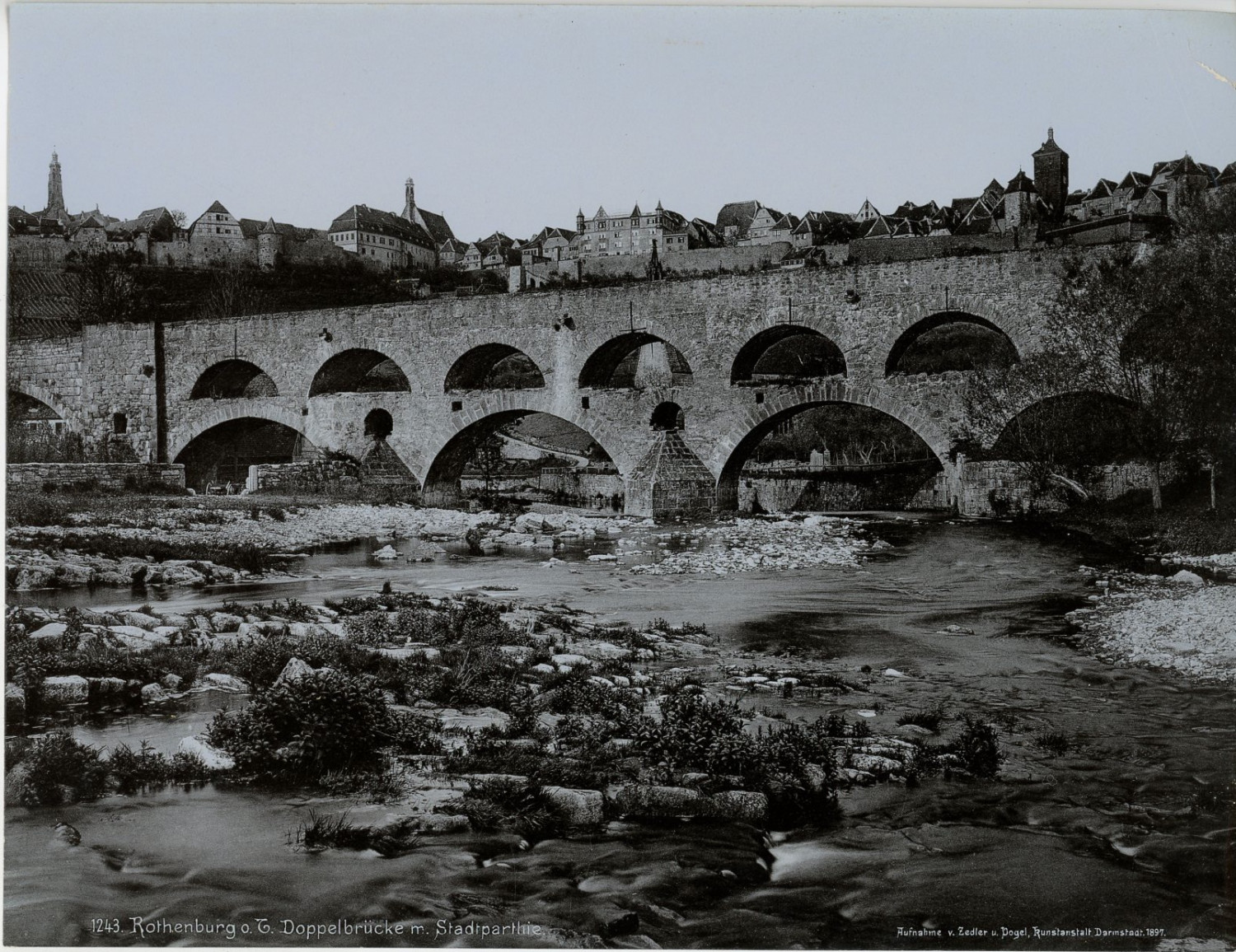 Zelder, Germany, Rothenburg o. Doppelbrücke m. Stadtparthie vintage print, Ger